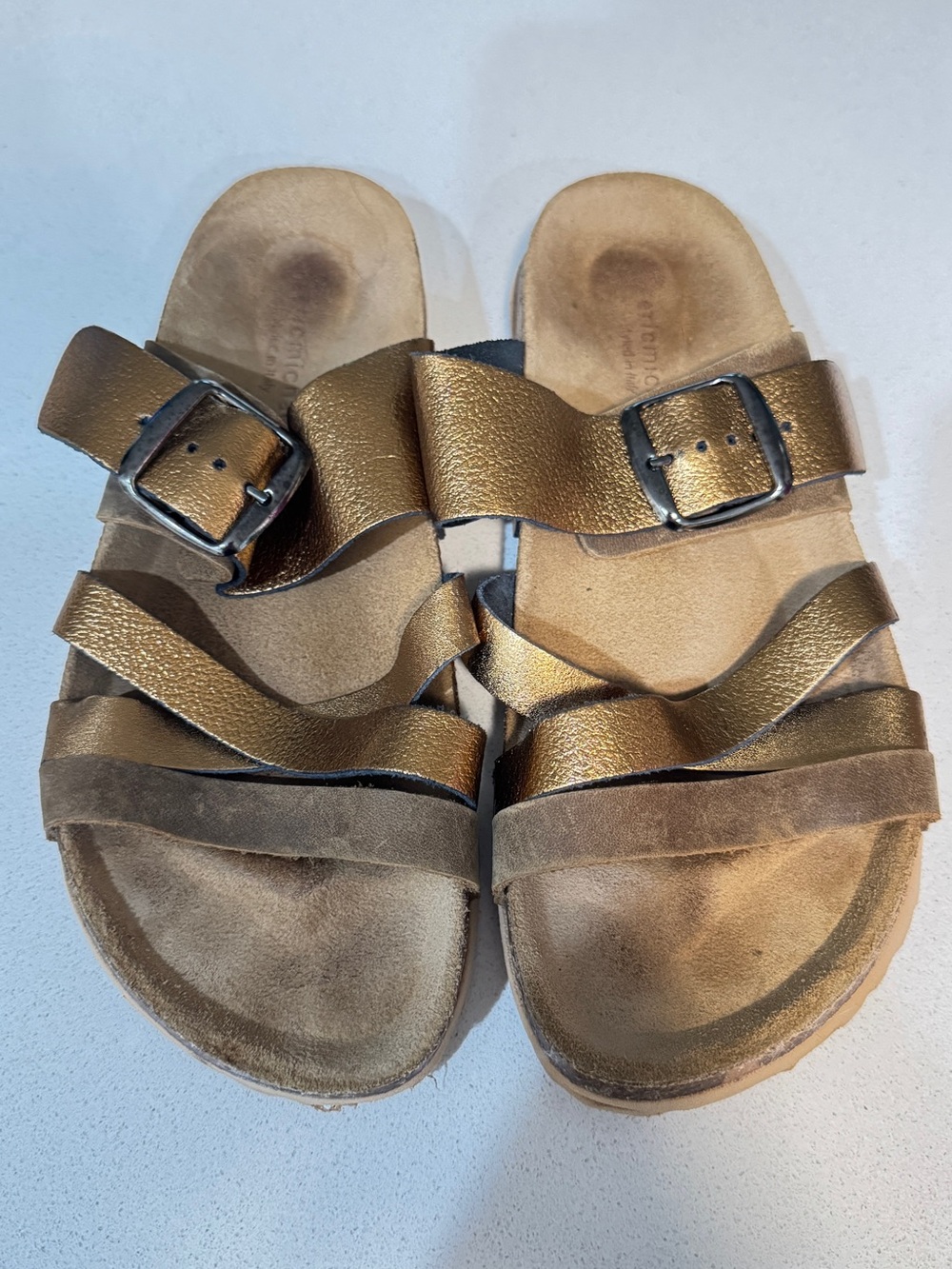 Metallic Bronze Comfort Sandals | Size 39